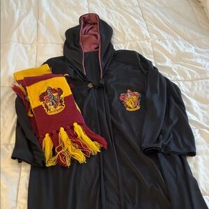 Black Hooded Robe with Gryffindor Scarf